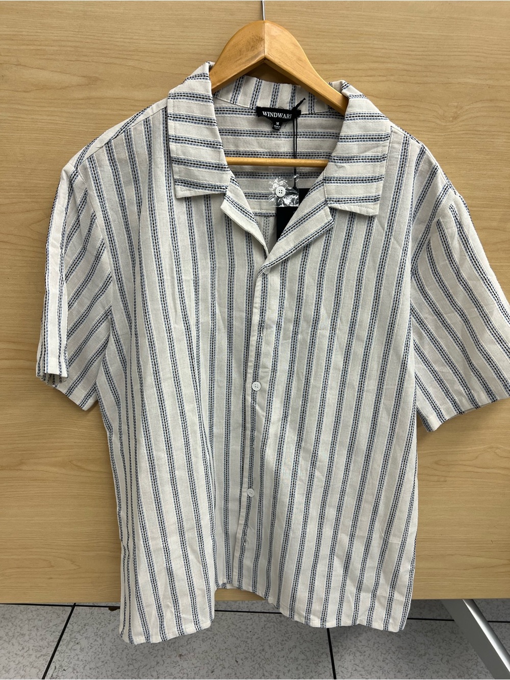 Winward Short-Sleeve Striped Button-Up Shirt in White and Blue